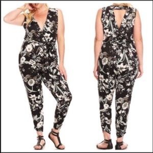 Bella Berry 1X Surplice Jumpsuit Honey Print